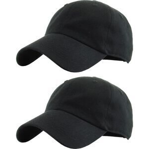 Unisex Black 100% Cotton Pair Of 2 Adjustable Classic Baseball Plain Dad Hat
